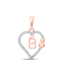  10k Rose Gold Womens Round Diamond B Heart Letter Pendant 1/10 Cttw