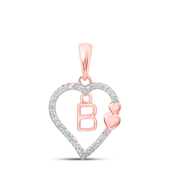 10k Rose Gold Womens Round Diamond B Heart Letter Pendant 1/10 Cttw