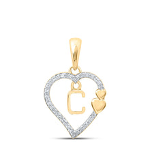  10k Yellow Gold Womens Round Diamond C Heart Letter Pendant 1/10 Cttw