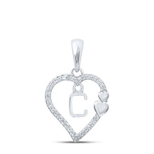  10k White Gold Womens Round Diamond C Heart Letter Pendant 1/10 Cttw