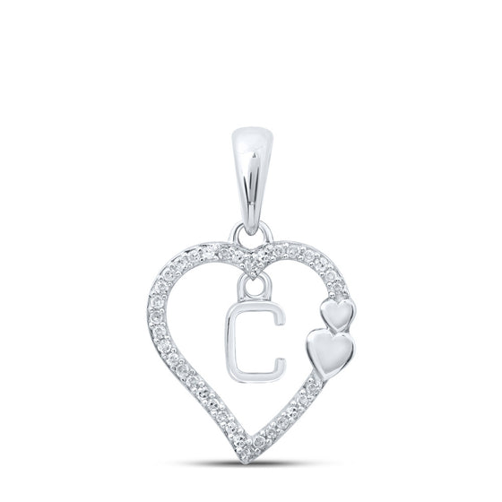 10k White Gold Womens Round Diamond C Heart Letter Pendant 1/10 Cttw