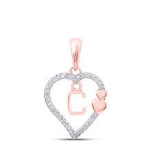  10k Rose Gold Womens Round Diamond C Heart Letter Pendant 1/10 Cttw