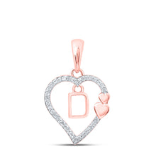  10k Rose Gold Womens Round Diamond D Heart Letter Pendant 1/10 Cttw
