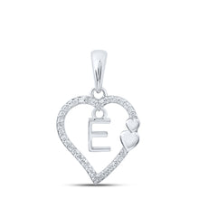  10k White Gold Womens Round Diamond E Heart Letter Pendant 1/10 Cttw
