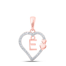  10k Rose Gold Womens Round Diamond E Heart Letter Pendant 1/10 Cttw