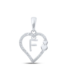  10k White Gold Womens Round Diamond F Heart Letter Pendant 1/10 Cttw