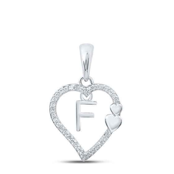 10k White Gold Womens Round Diamond F Heart Letter Pendant 1/10 Cttw