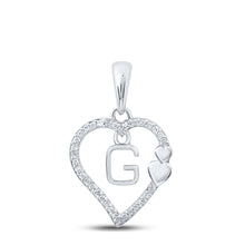 10k White Gold Womens Round Diamond G Heart Letter Pendant 1/10 Cttw