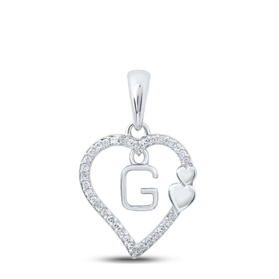 10k White Gold Womens Round Diamond G Heart Letter Pendant 1/10 Cttw