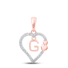  10k Rose Gold Womens Round Diamond G Heart Letter Pendant 1/10 Cttw