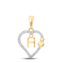  10k Yellow Gold Womens Round Diamond H Heart Letter Pendant 1/10 Cttw