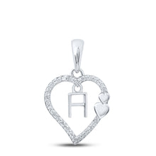  10k White Gold Womens Round Diamond H Heart Letter Pendant 1/10 Cttw