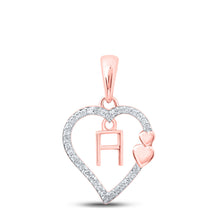  10k Rose Gold Womens Round Diamond Heart H Letter Pendant 1/10 Cttw