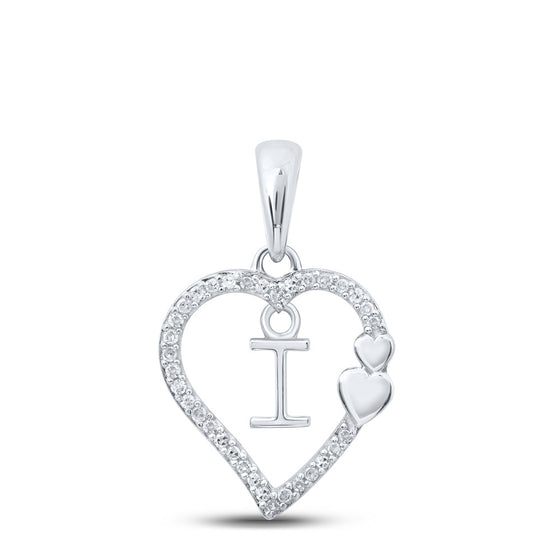 10k White Gold Womens Round Diamond I Heart Letter Pendant 1/10 Cttw