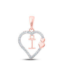  10k Rose Gold Womens Round Diamond Heart I Letter Pendant 1/10 Cttw