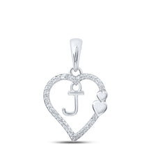  10k White Gold Womens Round Diamond J Heart Letter Pendant 1/10 Cttw