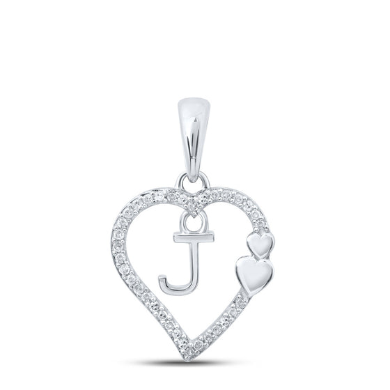 10k White Gold Womens Round Diamond J Heart Letter Pendant 1/10 Cttw