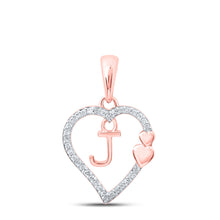  10k Rose Gold Womens Round Diamond J Heart Letter Pendant 1/10 Cttw