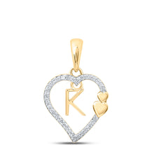  10k Yellow Gold Womens Round Diamond K Heart Letter Pendant 1/10 Cttw
