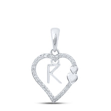  10k White Gold Womens Round Diamond K Heart Letter Pendant 1/10 Cttw