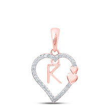  10k Rose Gold Womens Round Diamond K Heart Letter Pendant 1/10 Cttw