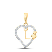  10k Yellow Gold Womens Round Diamond L Heart Letter Pendant 1/10 Cttw