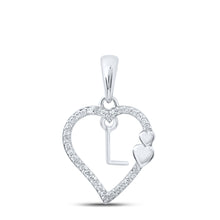  10k White Gold Womens Round Diamond L Heart Letter Pendant 1/10 Cttw