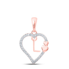  10k Rose Gold Womens Round Diamond L Heart Letter Pendant 1/10 Cttw