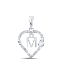  10k White Gold Womens Round Diamond M Heart Letter Pendant 1/10 Cttw