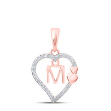  10k Rose Gold Womens Round Diamond M Heart Letter Pendant 1/10 Cttw