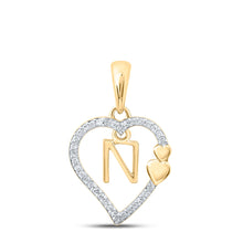  10k Yellow Gold Womens Round Diamond N Heart Letter Pendant 1/10 Cttw