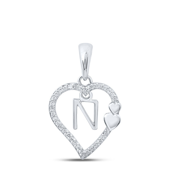 10k White Gold Womens Round Diamond Letter Pendant 1/10 Cttw