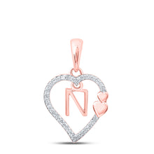  10k Rose Gold Womens Round Diamond Heart N Letter Pendant 1/10 Cttw