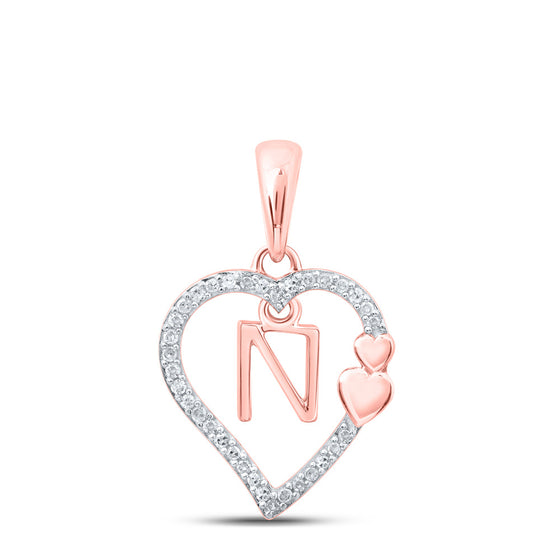10k Rose Gold Womens Round Diamond Heart N Letter Pendant 1/10 Cttw