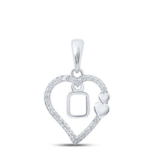  10k White Gold Womens Round Diamond O Heart Letter Pendant 1/10 Cttw