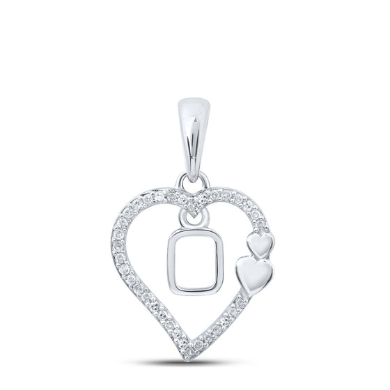 10k White Gold Womens Round Diamond O Heart Letter Pendant 1/10 Cttw