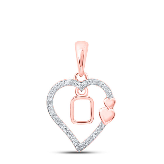 10k Rose Gold Womens Round Diamond Heart O Letter Pendant 1/10 Cttw