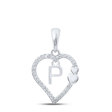  10k White Gold Womens Round Diamond P Heart Letter Pendant 1/10 Cttw
