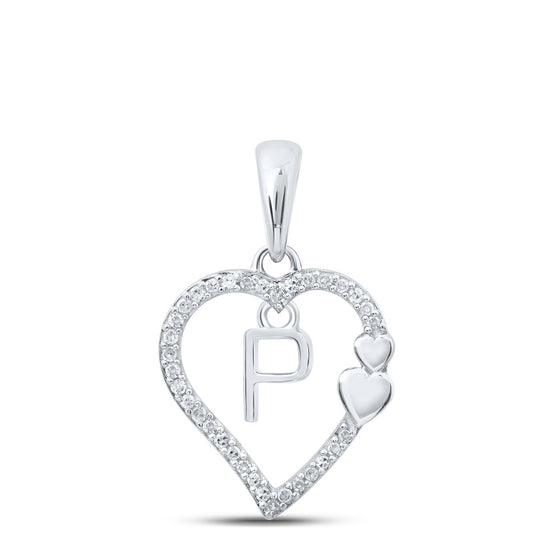 10k White Gold Womens Round Diamond P Heart Letter Pendant 1/10 Cttw