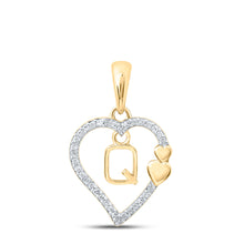 10k Yellow Gold Womens Round Diamond Q Heart Letter Pendant 1/10 Cttw