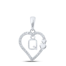  10k White Gold Womens Round Diamond Q Heart Letter Pendant 1/10 Cttw