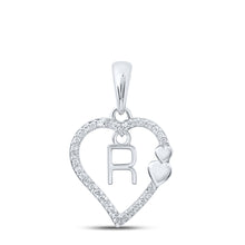  10k White Gold Womens Round Diamond R Heart Letter Pendant 1/10 Cttw