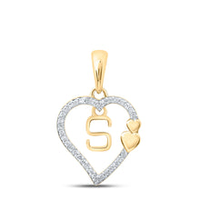  10k Yellow Gold Womens Round Diamond S Heart Letter Pendant 1/10 Cttw