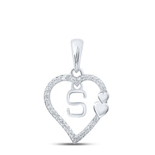  10k White Gold Womens Round Diamond S Heart Letter Pendant 1/10 Cttw