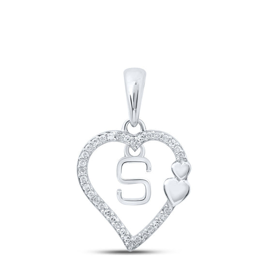 10k White Gold Womens Round Diamond S Heart Letter Pendant 1/10 Cttw