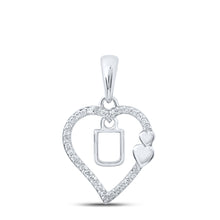  10k White Gold Womens Round Diamond U Heart Letter Pendant 1/10 Cttw