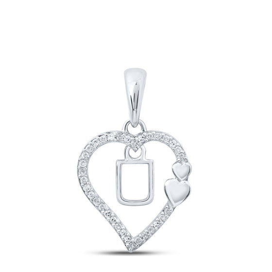 10k White Gold Womens Round Diamond U Heart Letter Pendant 1/10 Cttw