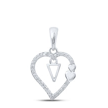  10k White Gold Womens Round Diamond V Heart Letter Pendant 1/10 Cttw