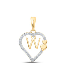  10k Yellow Gold Womens Round Diamond W Heart Letter Pendant 1/10 Cttw