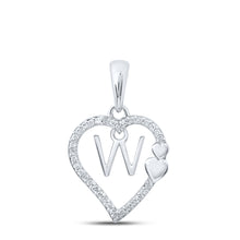  10k White Gold Womens Round Diamond W Heart Letter Pendant 1/10 Cttw